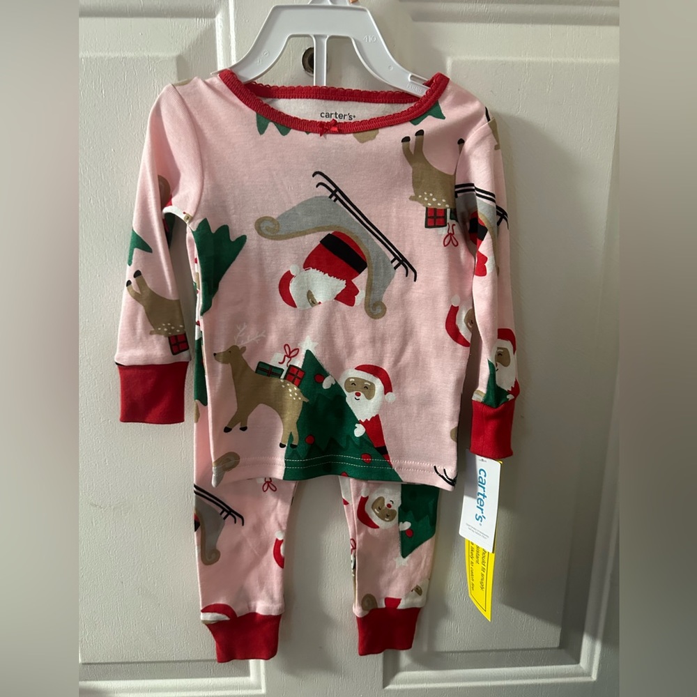 CARTER’S BABY GIRL’S TWO PIECE CHRISTMAS PAJAMA SET: PINK/RED: NWT: SZ 12 MTH